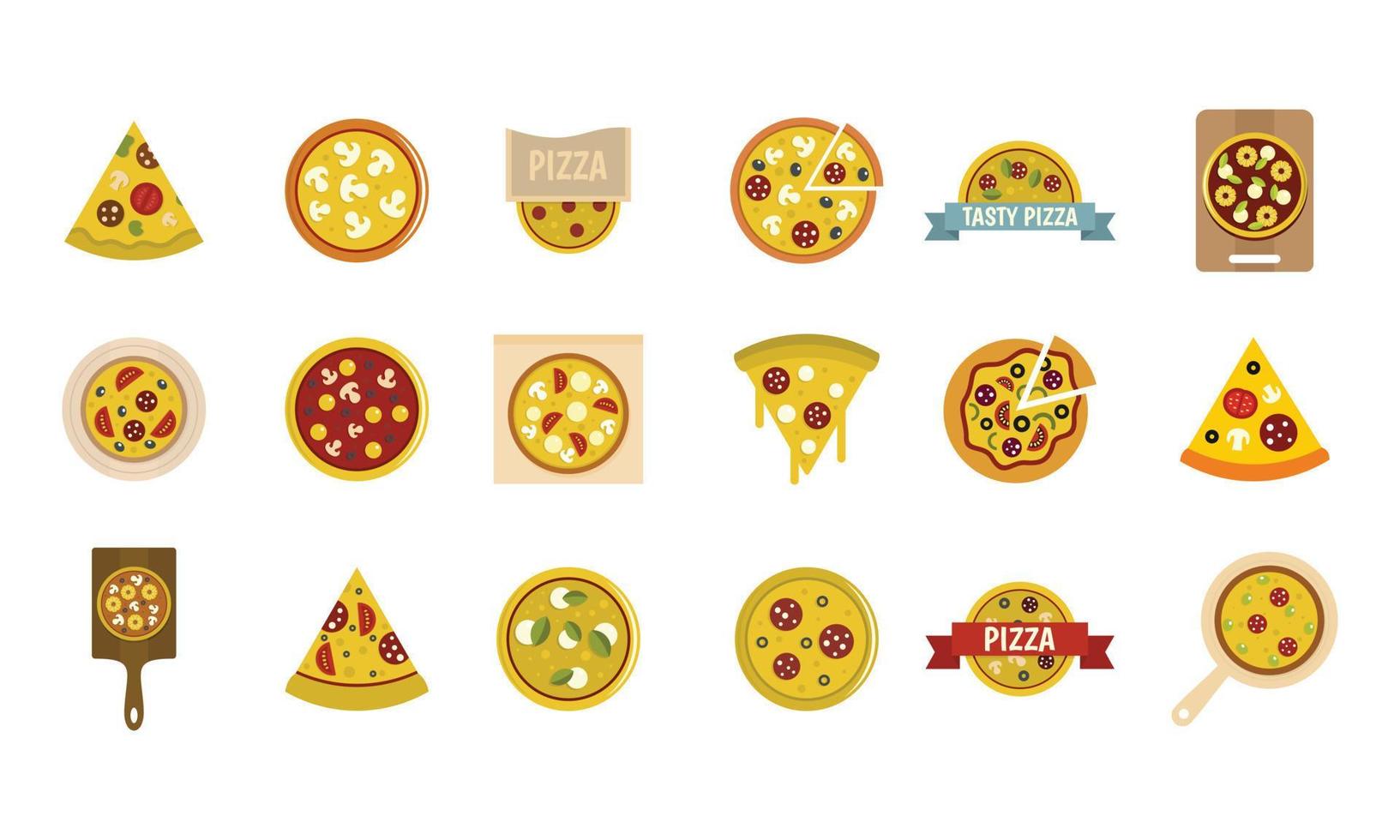 jeu d'icônes de pizza, style plat vecteur