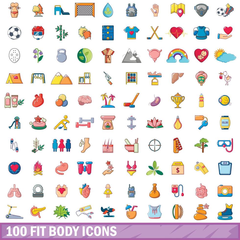 Ensemble de 100 icônes de corps en forme, style dessin animé vecteur