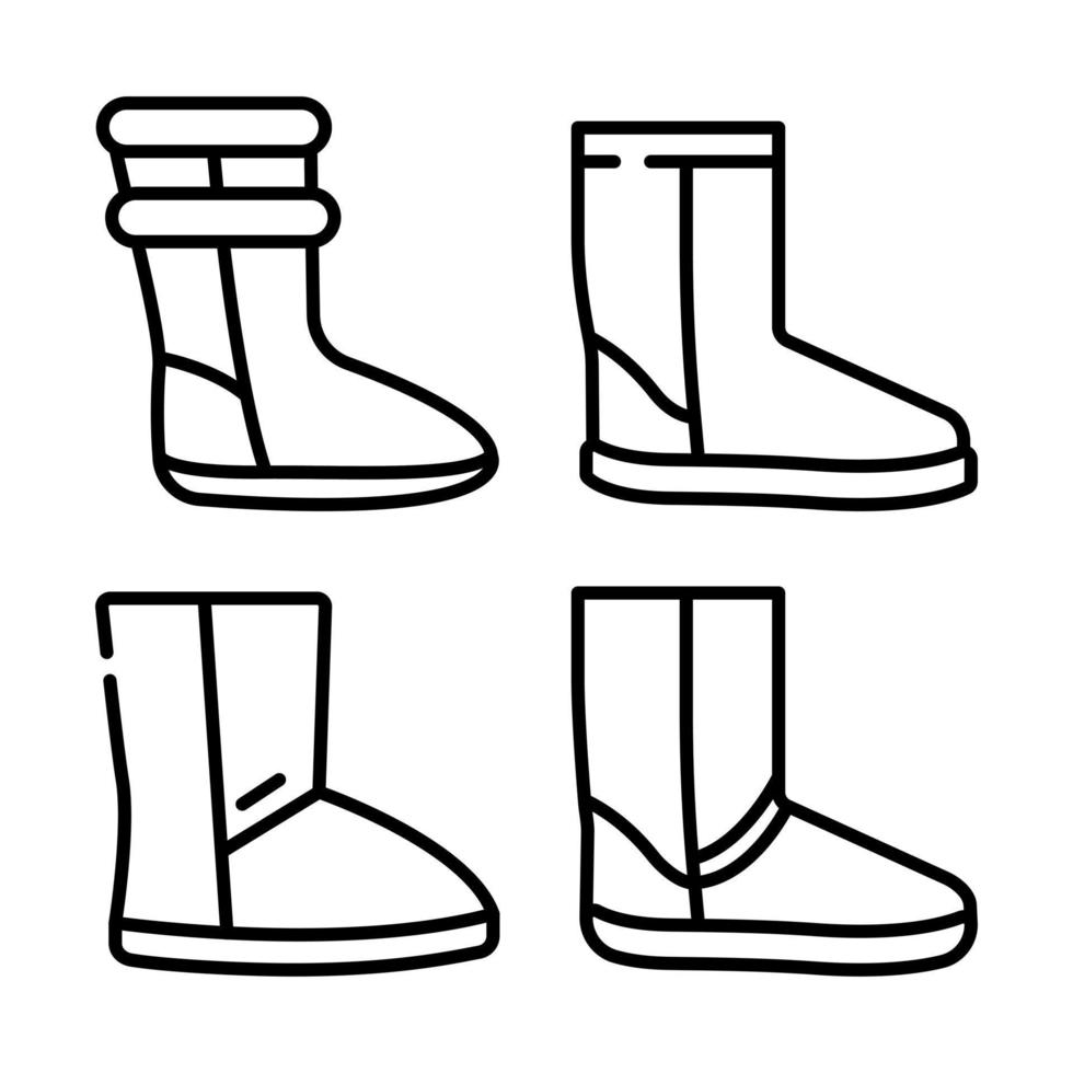jeu d'icônes de bottes ugg, style de contour vecteur