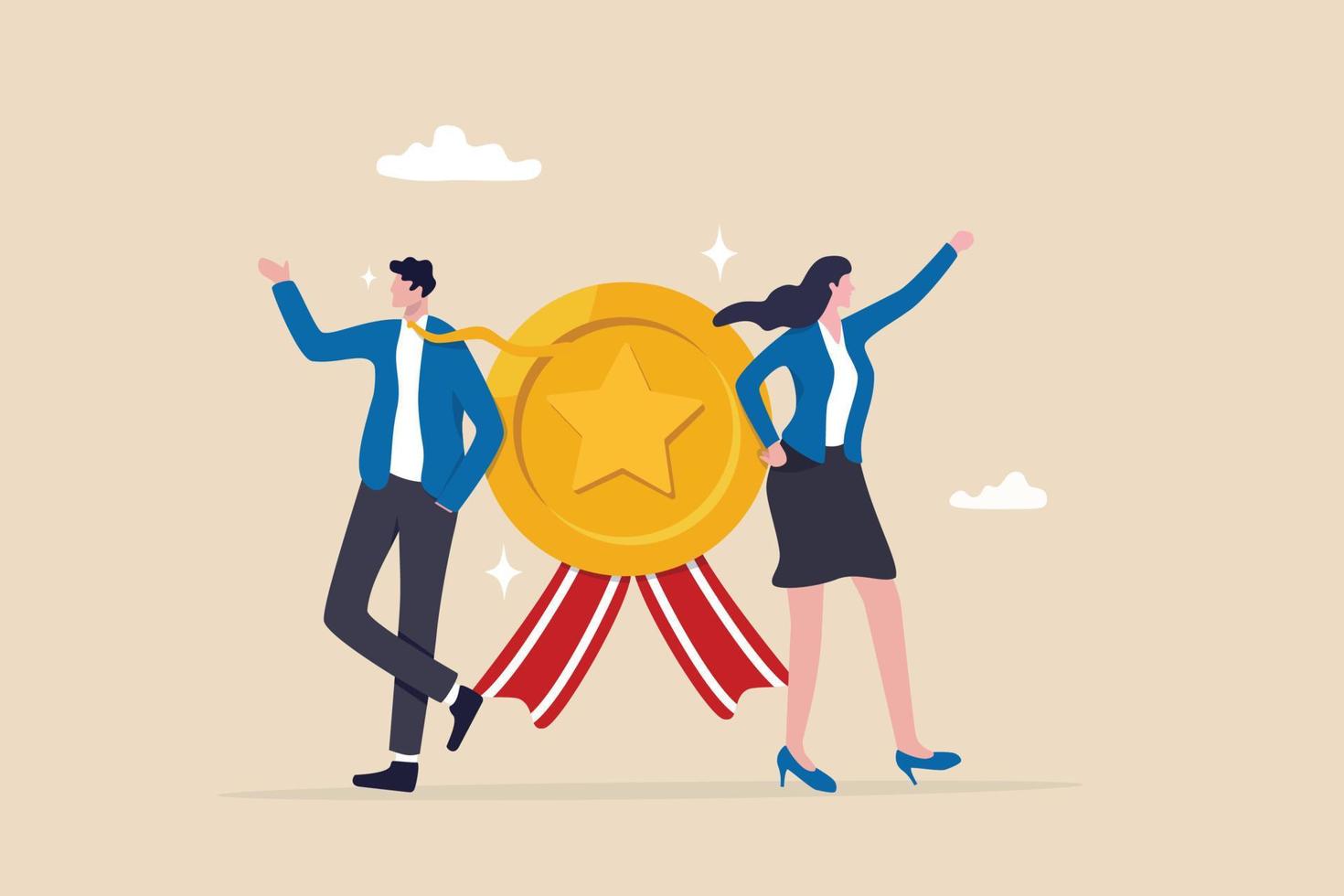 professionnel ou expert qui réussit et remporte un prix, meilleur employé de bureau ou spécialiste avec des compétences pour atteindre le concept d'objectif, succès homme d'affaires et femme d'affaires professionnel se démarquer avec le prix star. vecteur