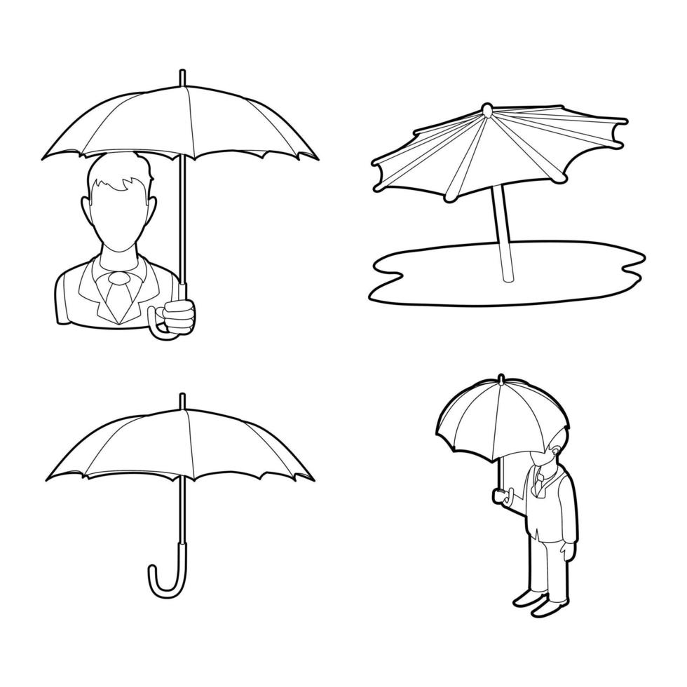 jeu d'icônes de parapluie, style de contour vecteur