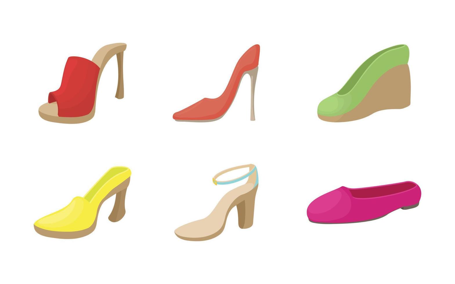 jeu d'icônes de chaussures femme, style cartoon vecteur