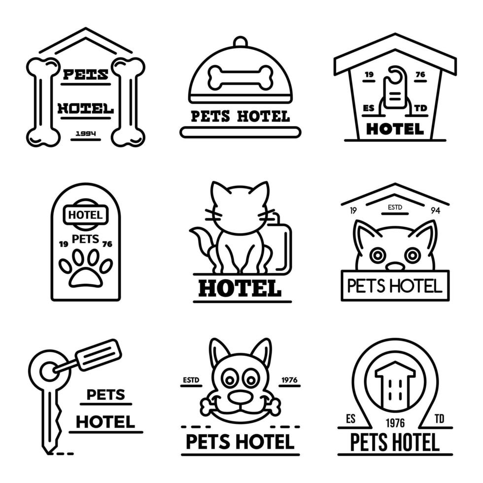 jeu d'icônes d'hôtel pour animaux de compagnie, style de contour vecteur