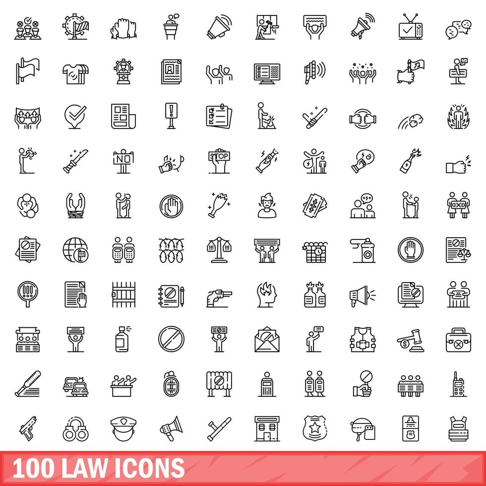 Ensemble de 100 icônes de loi, style de contour vecteur