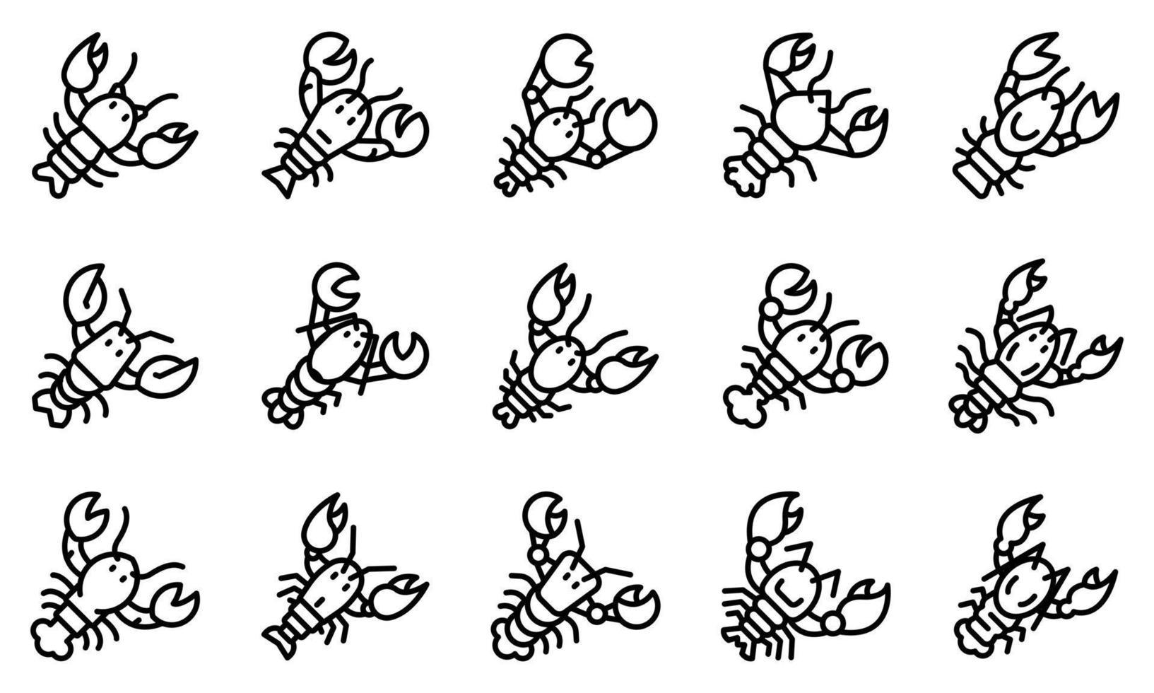 jeu d'icônes de homard, style de contour vecteur
