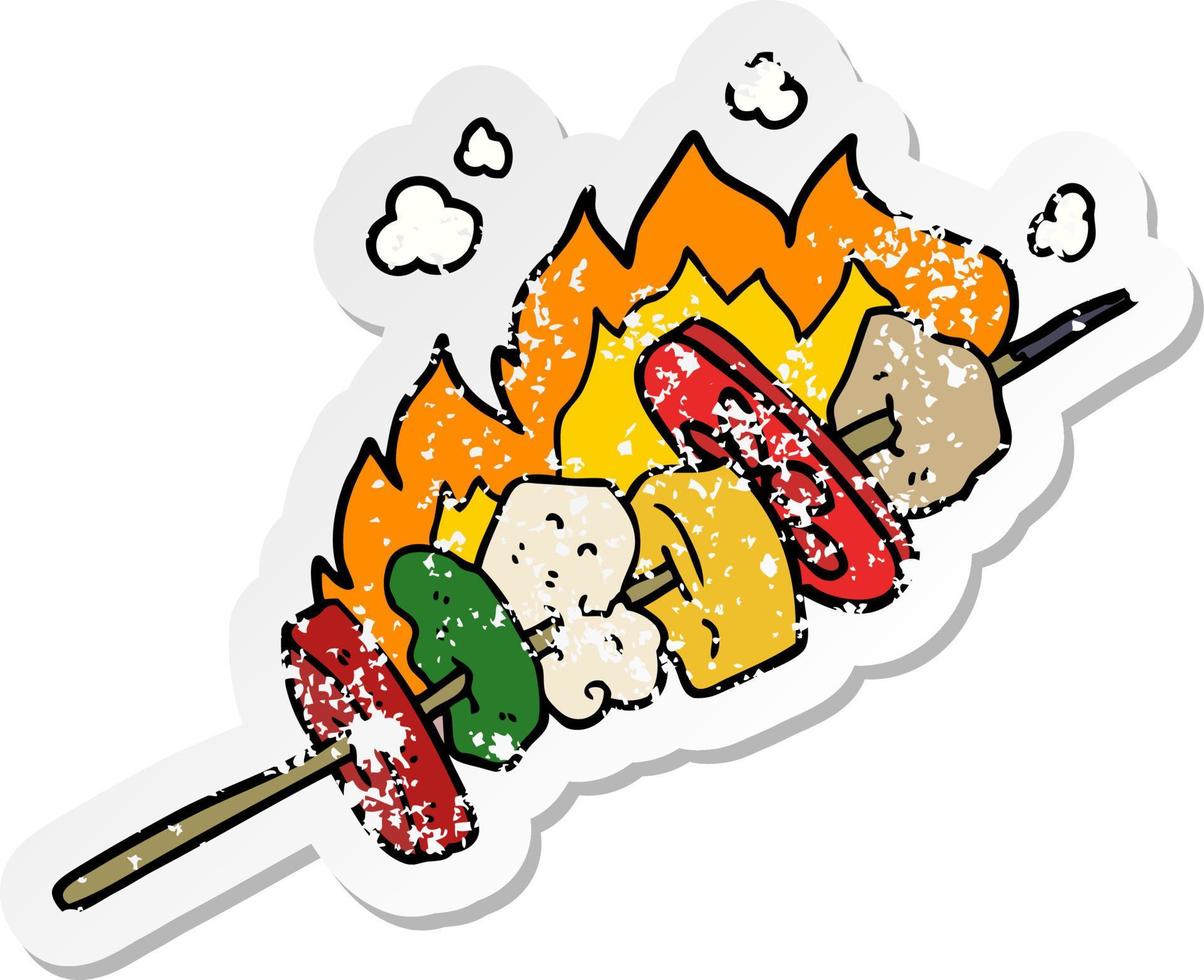 autocollant en détresse d'un dessin animé kebab sticks vecteur