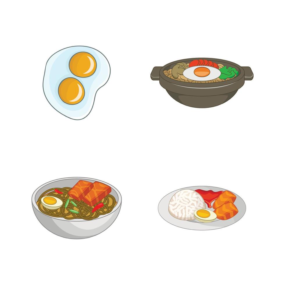 jeu d'icônes de nourriture aux œufs, style dessin animé vecteur
