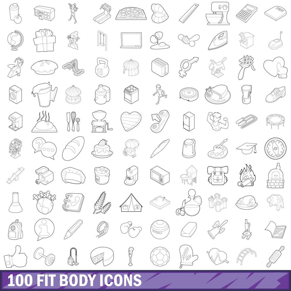 Ensemble de 100 icônes de corps en forme, style de contour vecteur