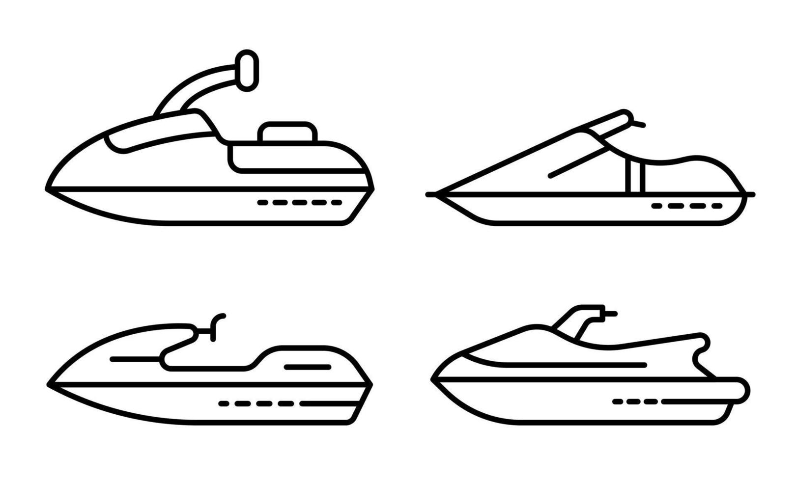 jeu d'icônes de jet ski, style de contour vecteur