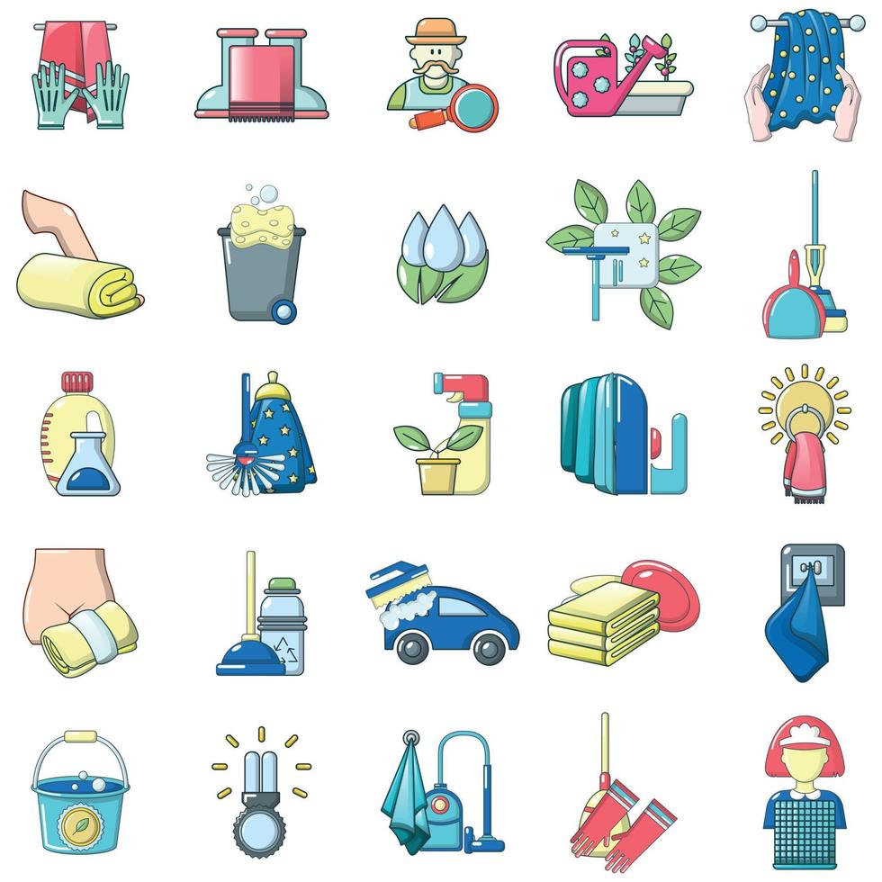 ensemble d'icônes de nettoyage, style cartoon vecteur