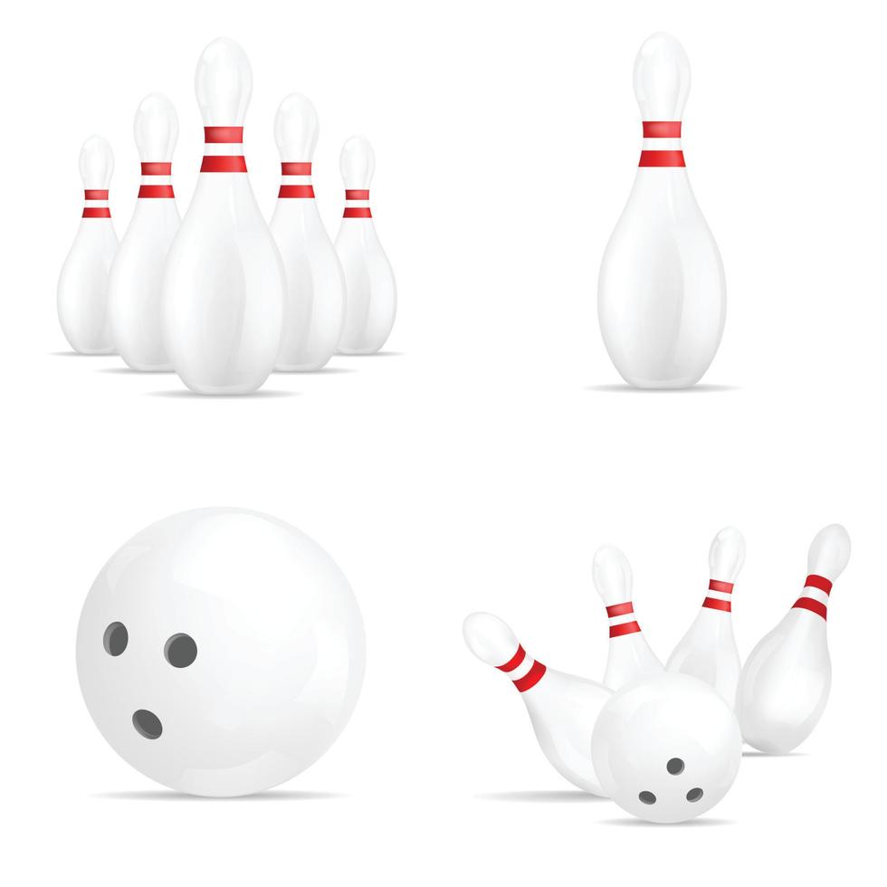 jeu de maquette de bowling kegling, style réaliste vecteur