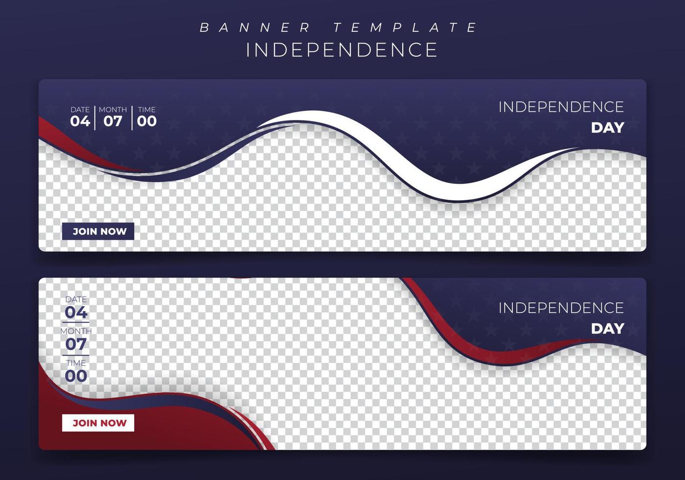 modèle de bannière de paysage sur fond rouge bleu et blanc pour la conception de la fête de l'indépendance vecteur