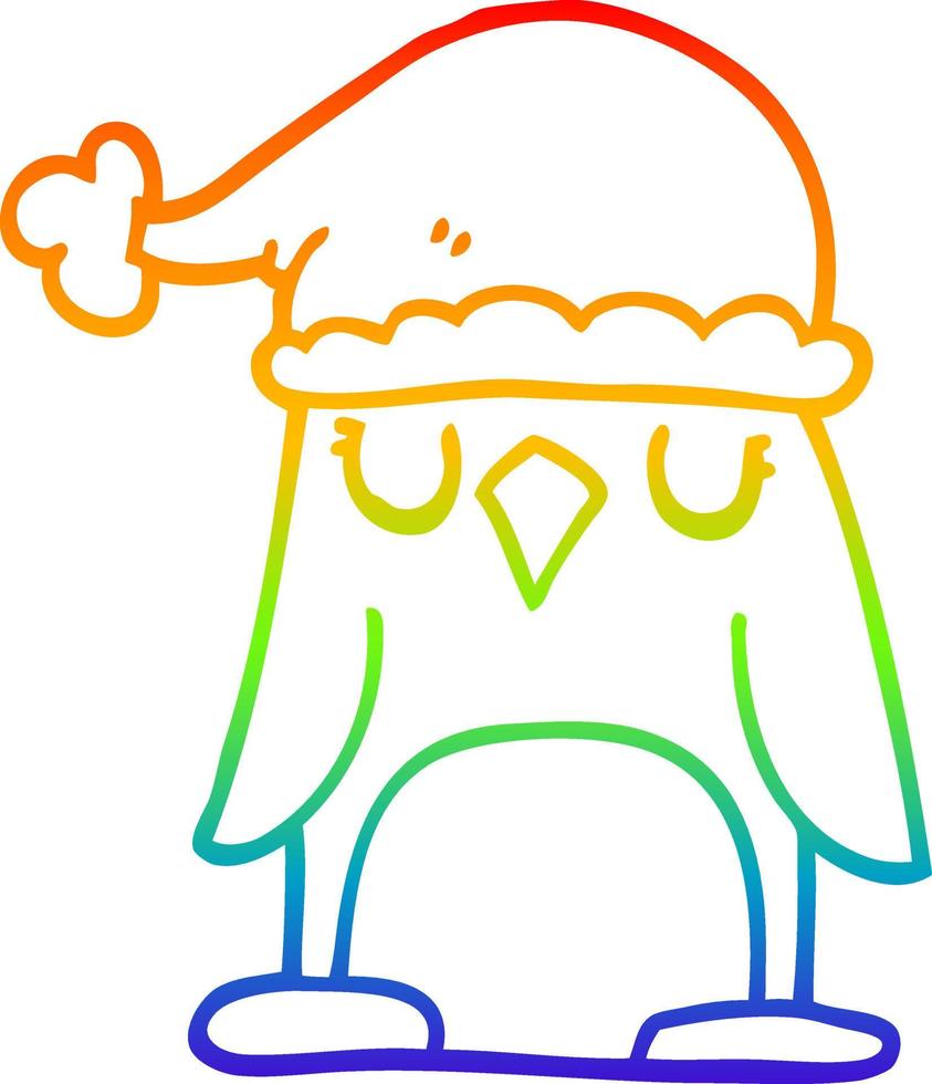 arc-en-ciel, gradient, ligne, dessin, dessin animé, pingouin, porter, chapeau noel vecteur