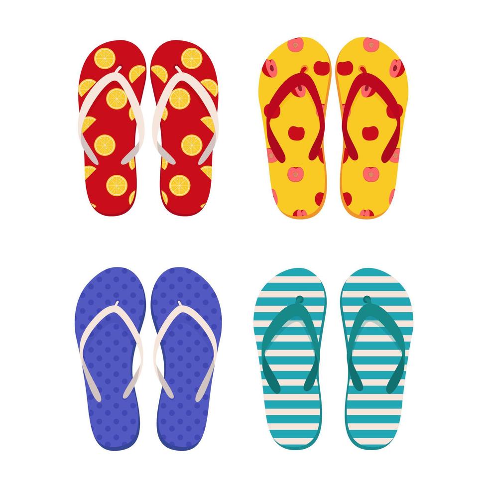 paire de chaussons de plage. collection de tongs de mode. illustration vectorielle plane vecteur