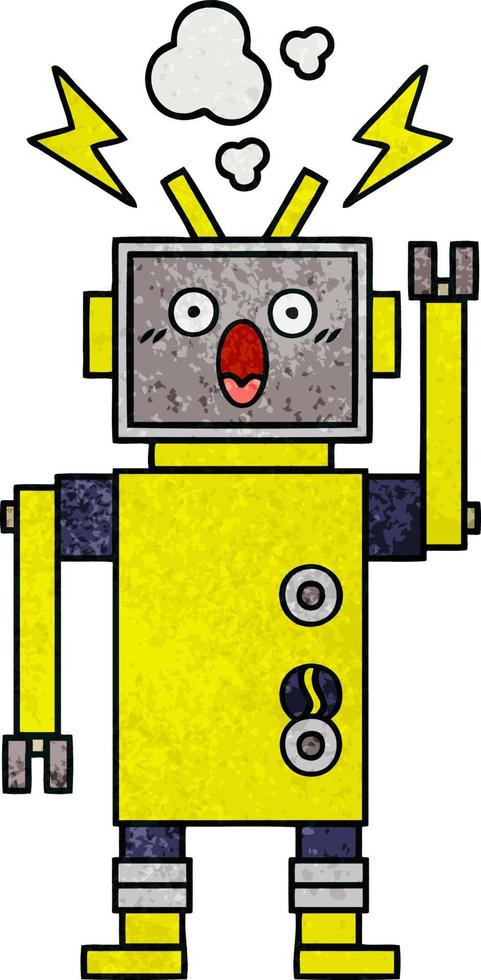 robot de dessin animé de texture grunge rétro vecteur