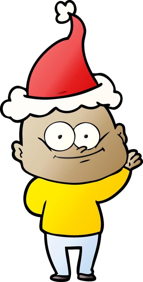 dessin animé dégradé d'un homme chauve regardant fixement portant un bonnet de noel vecteur