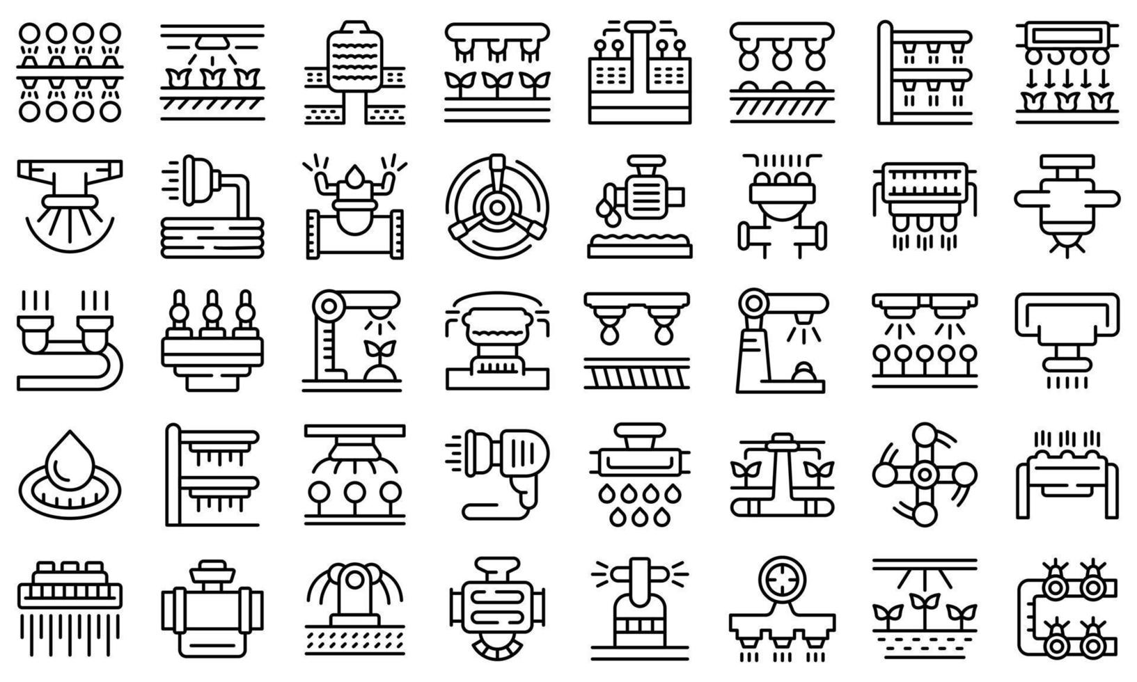 les icônes du système d'irrigation définissent le vecteur de contour. agriculture agriculture