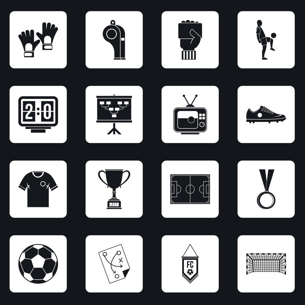 football, football, icônes, ensemble, carrés, vecteur