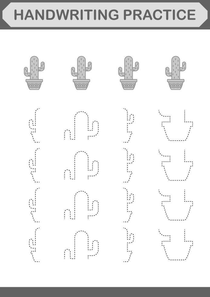 pratique de l'écriture manuscrite avec cactus. feuille de travail pour les enfants vecteur