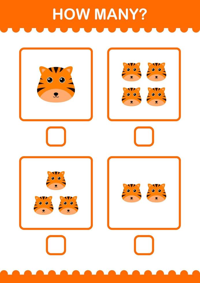 combien de visage de tigre. feuille de travail pour les enfants vecteur