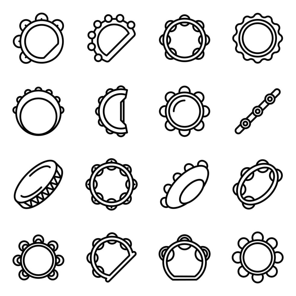 jeu d'icônes de tambourin, style de contour vecteur