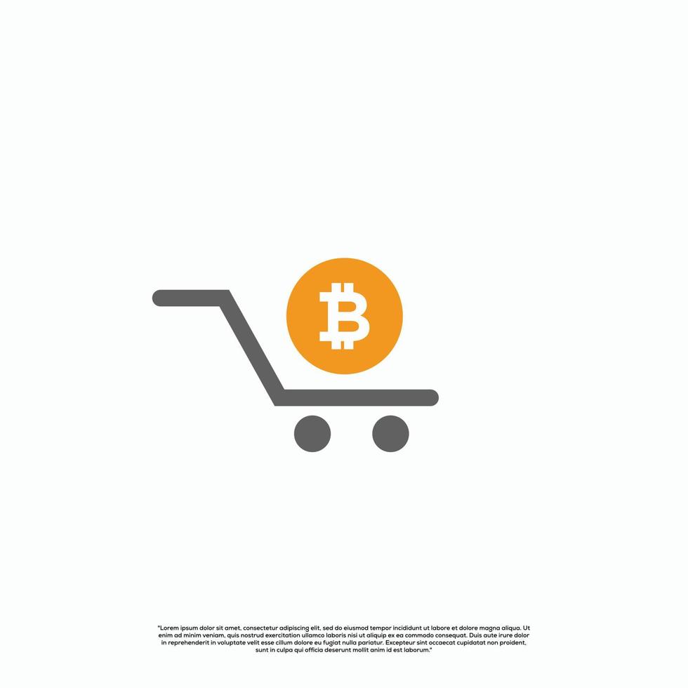 icône de conception de logo de boutique bitcoin, bitcoin se combine avec le concept de logo de panier vecteur