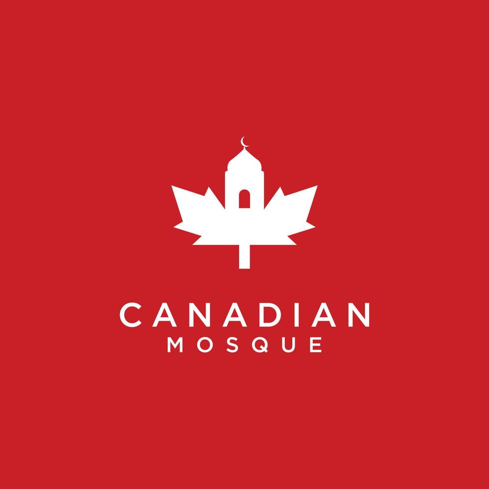 conception du logo de la mosquée du canada sur fond isolé. feuille d'érable avec concept de logo de mosquée vecteur