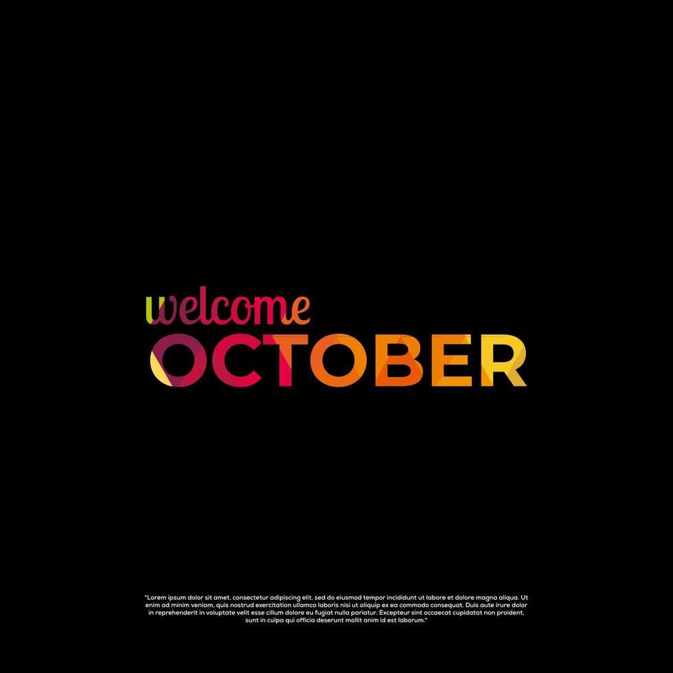 bienvenue octobre design coloré avec fond noir vecteur