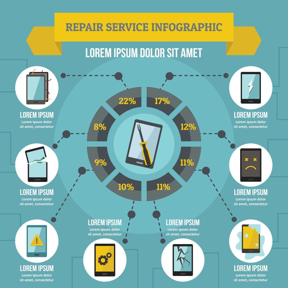 concept d'infographie de service de réparation, style plat vecteur