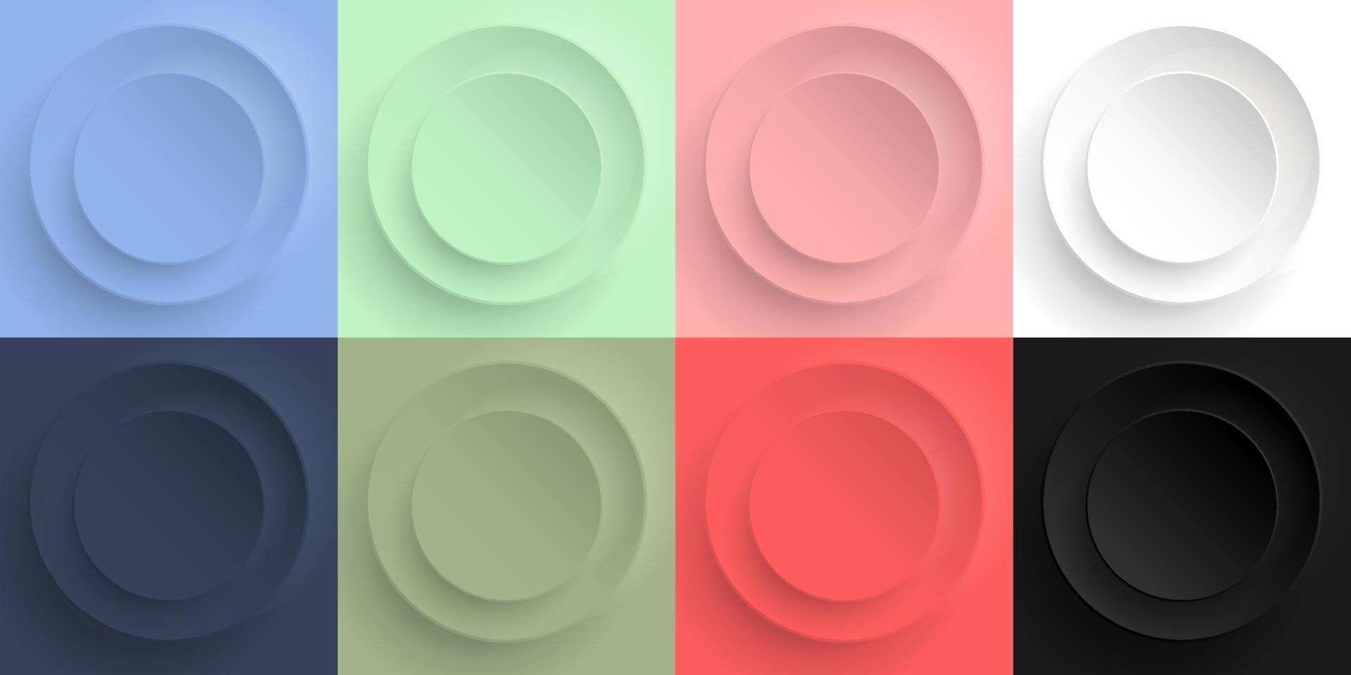 ensemble de cercles 3d bleu, vert, rose, blanc, noir façonne fond d'éléments vecteur