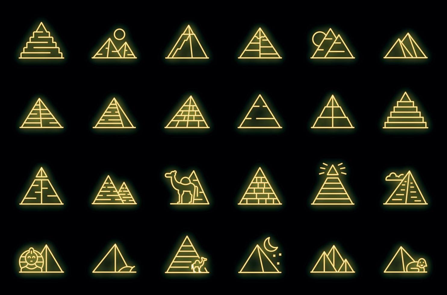 pyramides egypte icônes définies vecteur de contour. néon de vecteur de sphinx du caire