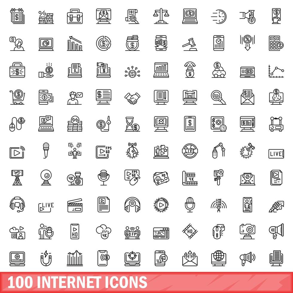 Ensemble de 100 icônes internet, style de contour vecteur