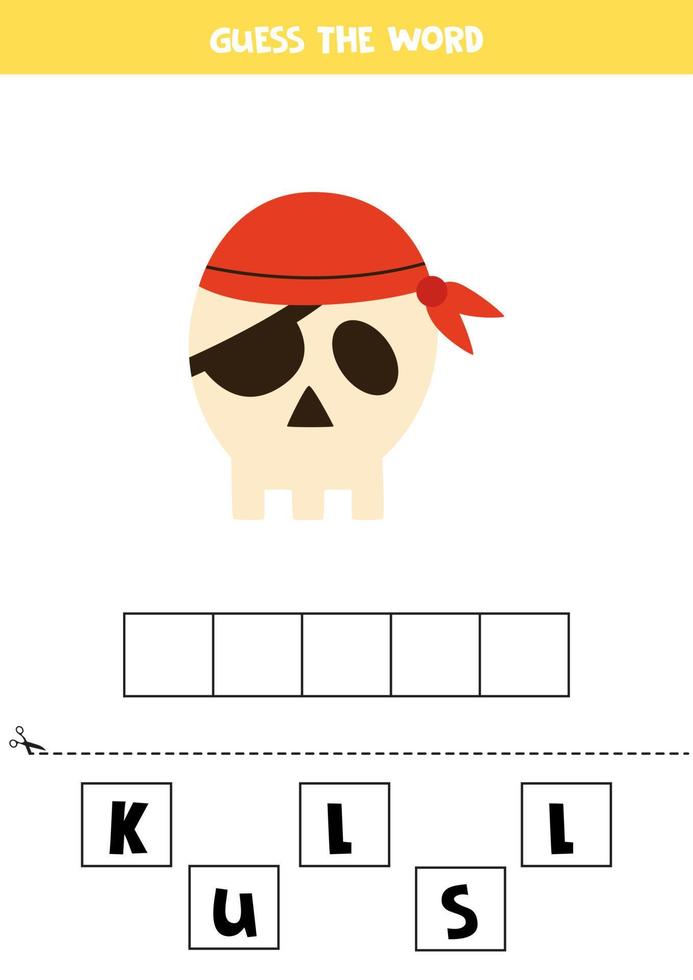 jeu d'orthographe pour les enfants. crâne de pirate. vecteur