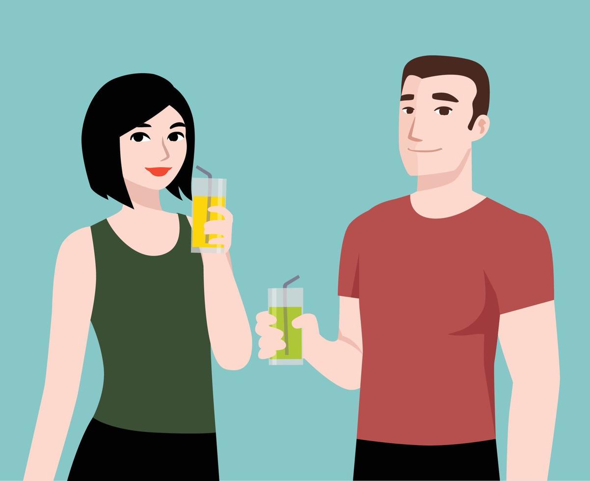homme et femme tenant le concept de santé de boisson de jus frais pour la publicité et etc. illustration vectorielle de concept sain. vecteur