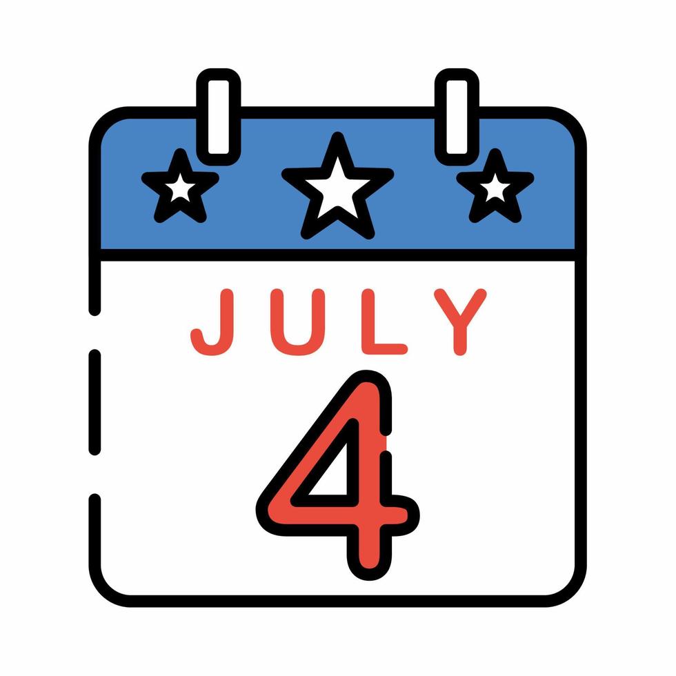 style de ligne plate de l'icône du calendrier du jour de l'indépendance des états-unis vecteur
