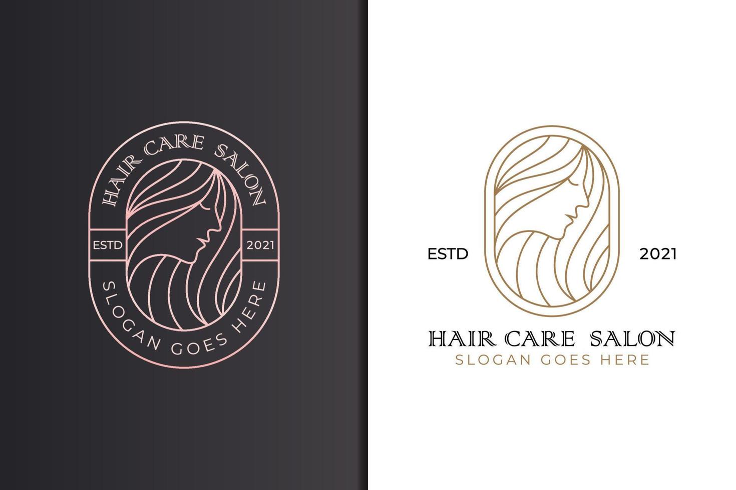 ensemble de logo de salon de coiffure beauté et femme, style d'art de ligne de logo beauté cheveux longs vecteur