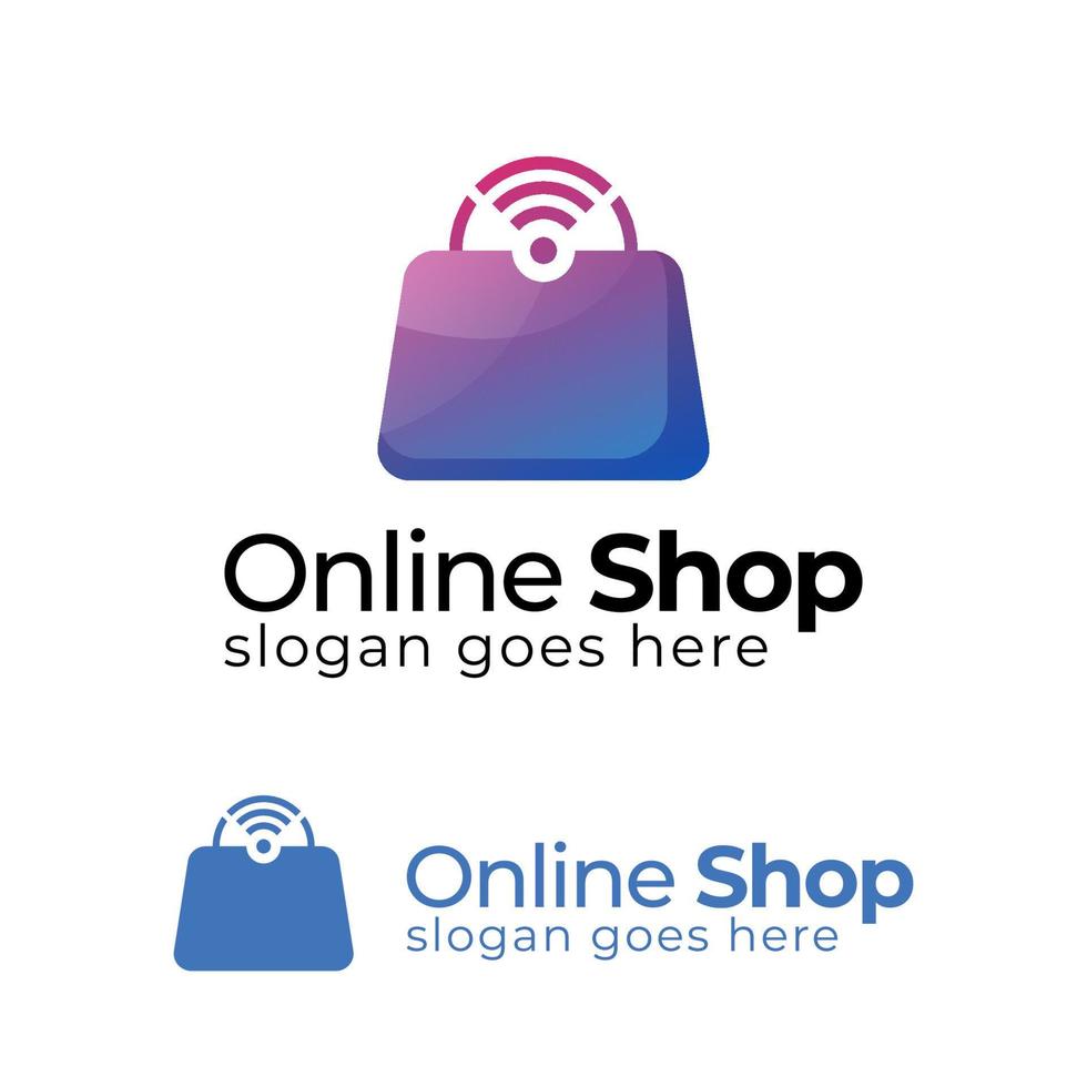 logo de boutique en ligne combiné wifi et symbole ou icône de sac vecteur