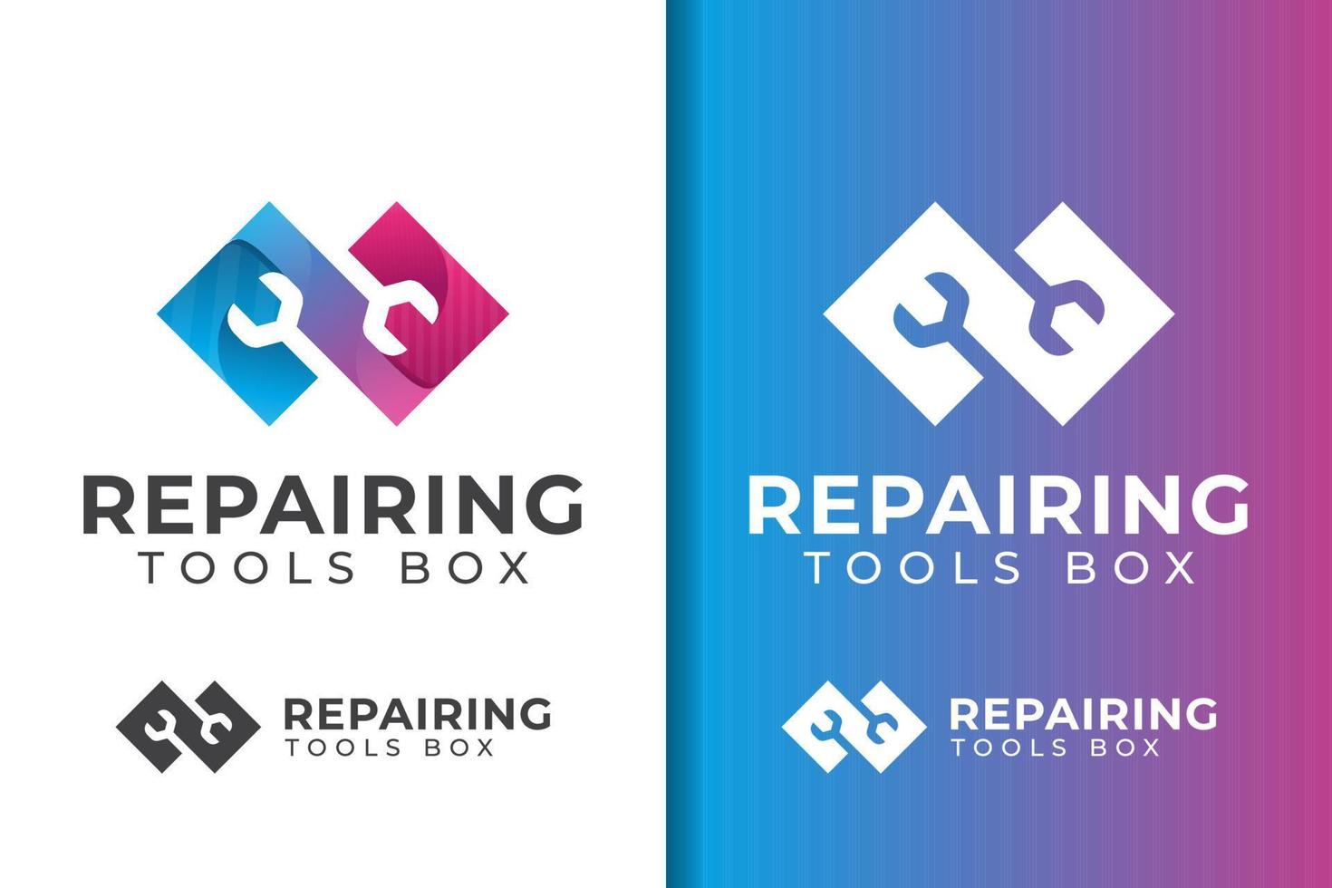 outils mécaniques et conception de logo de réparation avec deux versions vecteur
