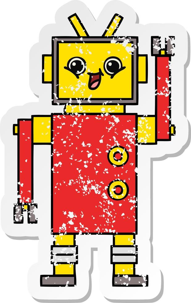 autocollant en détresse d'un robot de dessin animé mignon vecteur