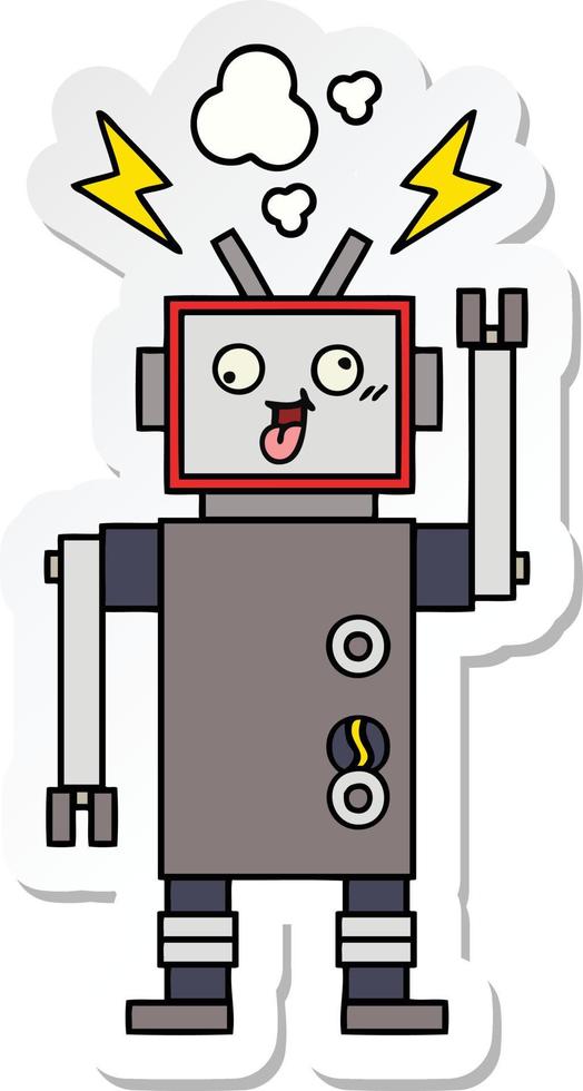 autocollant d'un robot cassé fou de dessin animé mignon vecteur