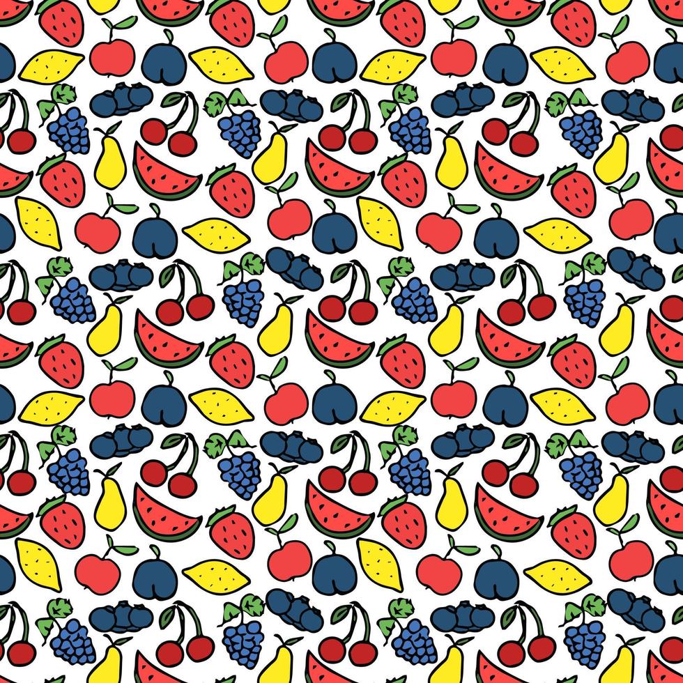 modèle sans couture avec des icônes de fruits. motif de fruits de doodle coloré. fond de nourriture vecteur