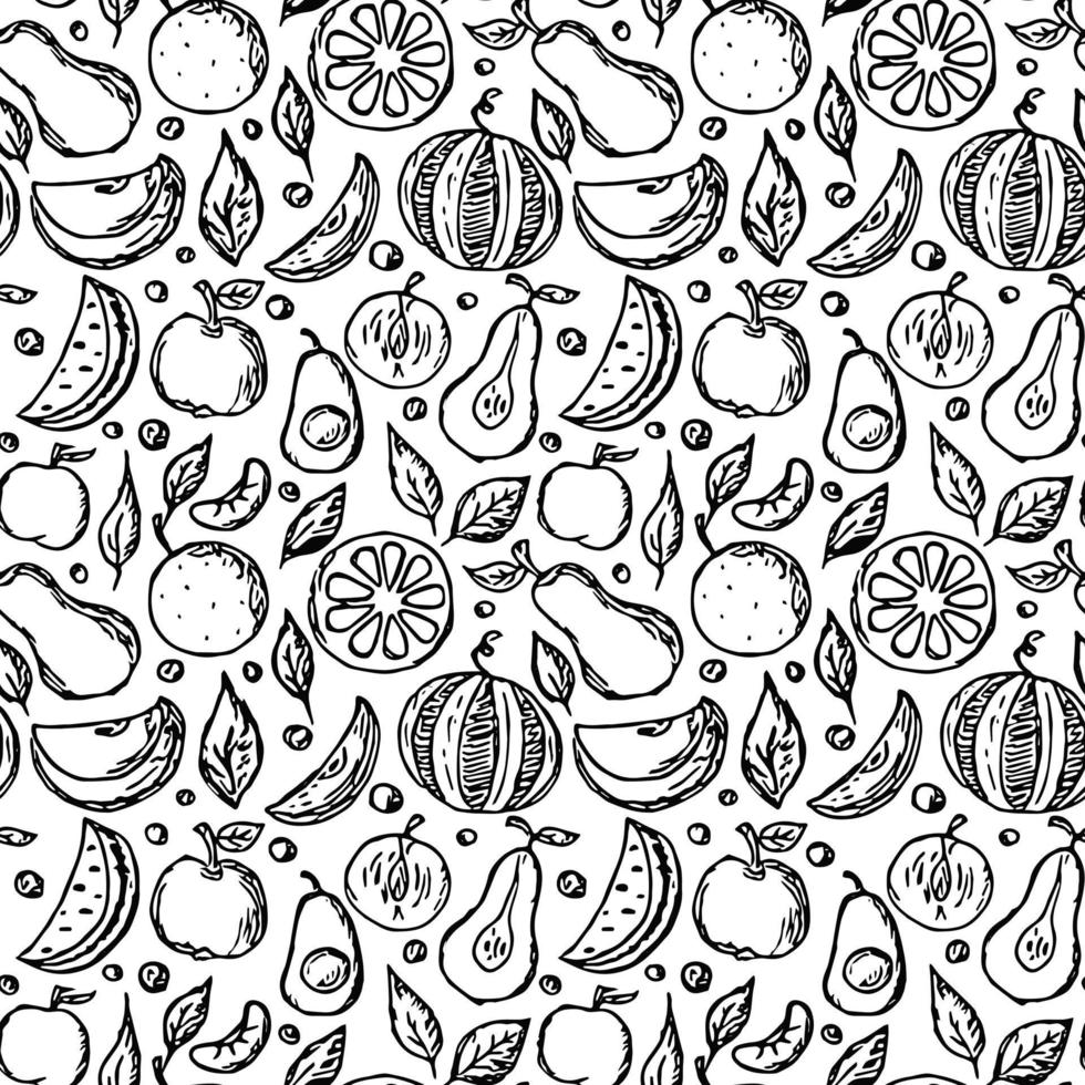 motif de fruits sans soudure. fond de doodle avec des icônes de fruits. fond de fruits vecteur