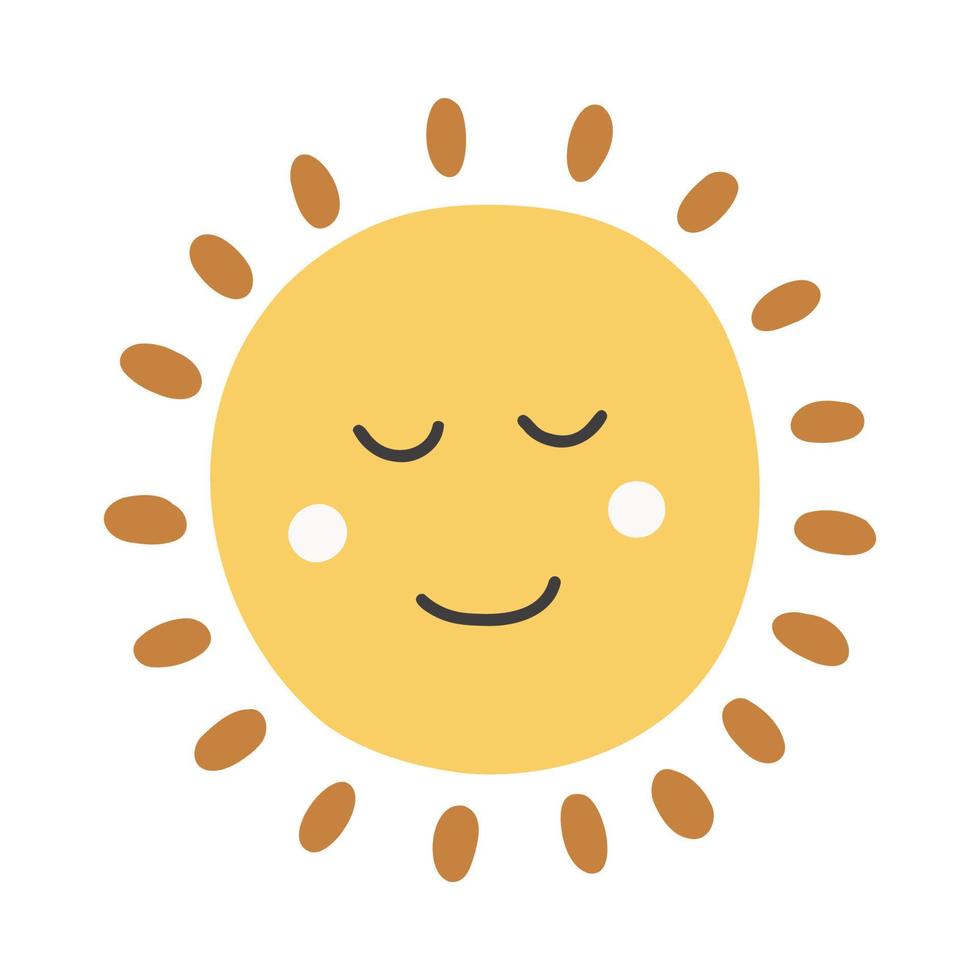 joli visage de soleil satisfait avec sourire dans un style bohème dessiné à la main vecteur