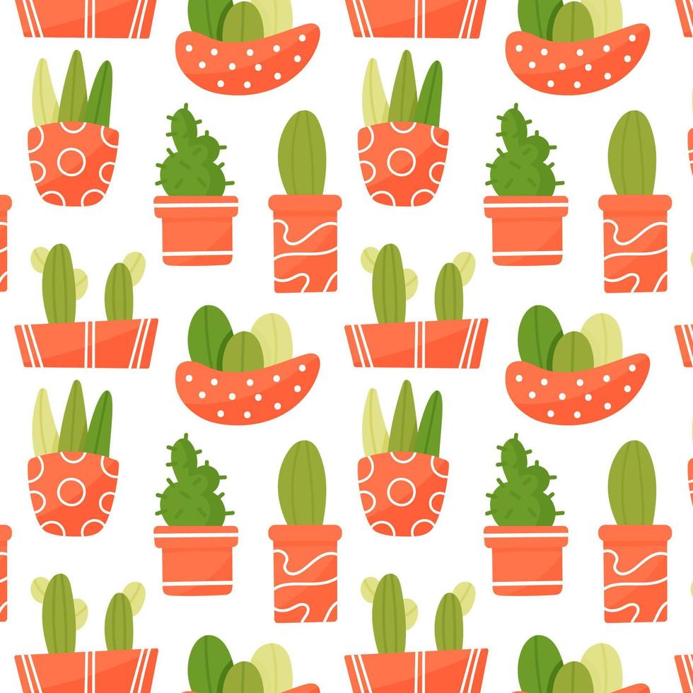 modèle sans couture de plantes d'intérieur. succulentes dans des pots oranges. illustration vectorielle dessinés à la main vecteur