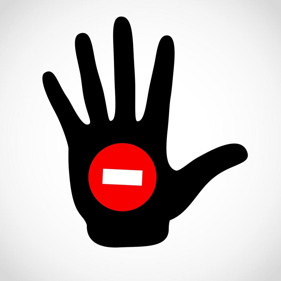 main noire et panneau d'arrêt sur le concept de vecteur d'icône de paume. illustration d'icône de mains de vecteur.