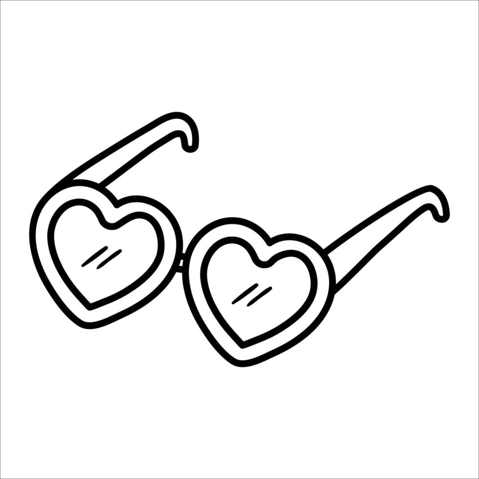 vecteur lunettes de soleil noir et blanc. Décrire l'élément clipart des lunettes de protection contre le soleil d'été. lunettes en forme de cœur. illustration d'accessoire de ligne mignonne ou page de coloriage pour les enfants. objet de plage de vacances.