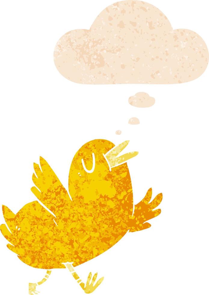 dessin animé heureux oiseau et bulle de pensée dans un style texturé rétro vecteur