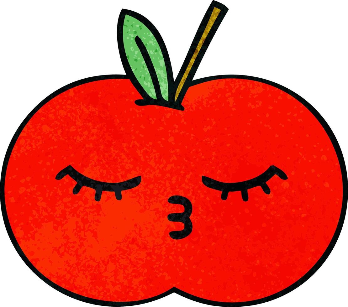 pomme rouge de dessin animé texture grunge rétro vecteur