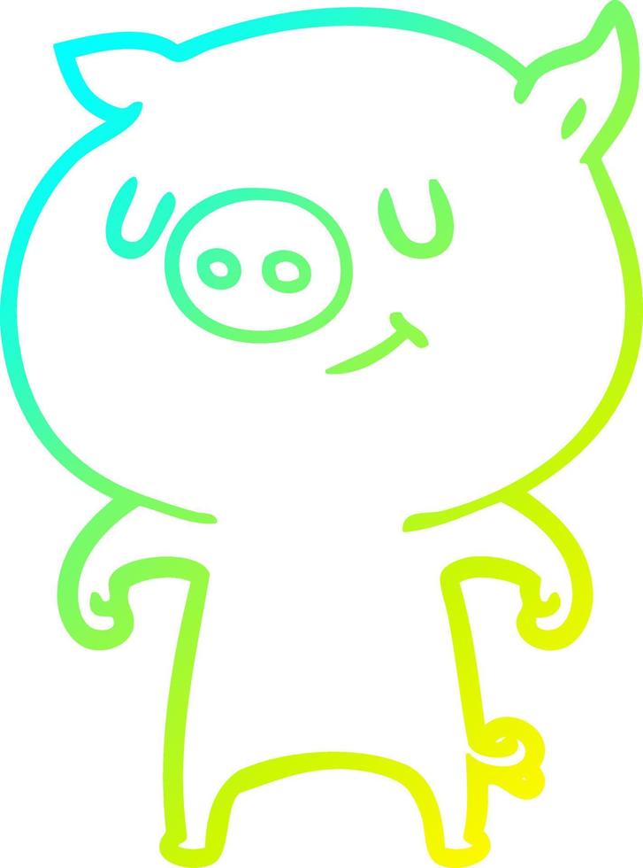 ligne de gradient froid dessinant un cochon de dessin animé heureux vecteur