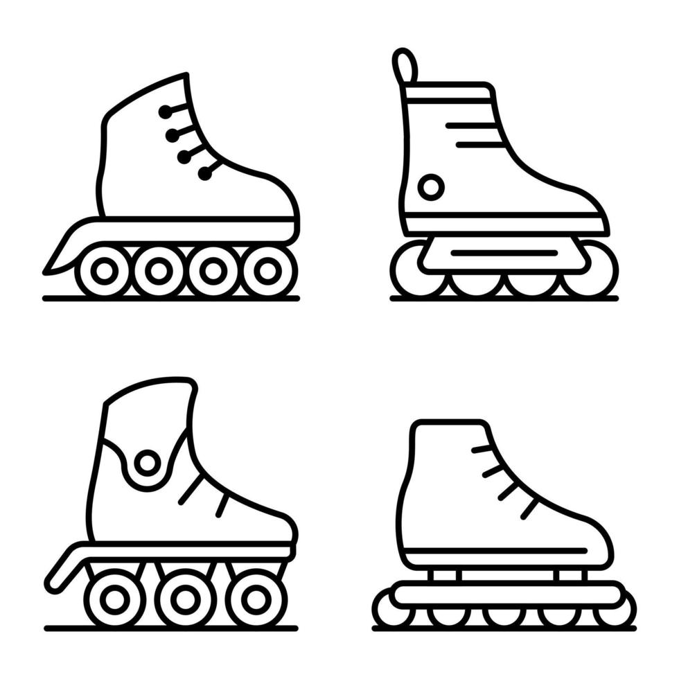 jeu d'icônes de patins à roues alignées, style de contour vecteur